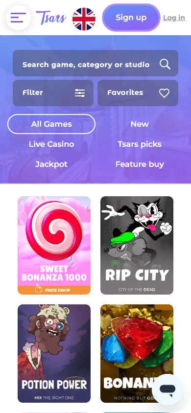 Mobile Experience of Tsars Casino